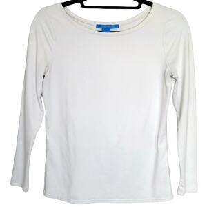 White + Warren Basic Stretch Top 3/4 Sleeve Shirt White Womens Sz Small